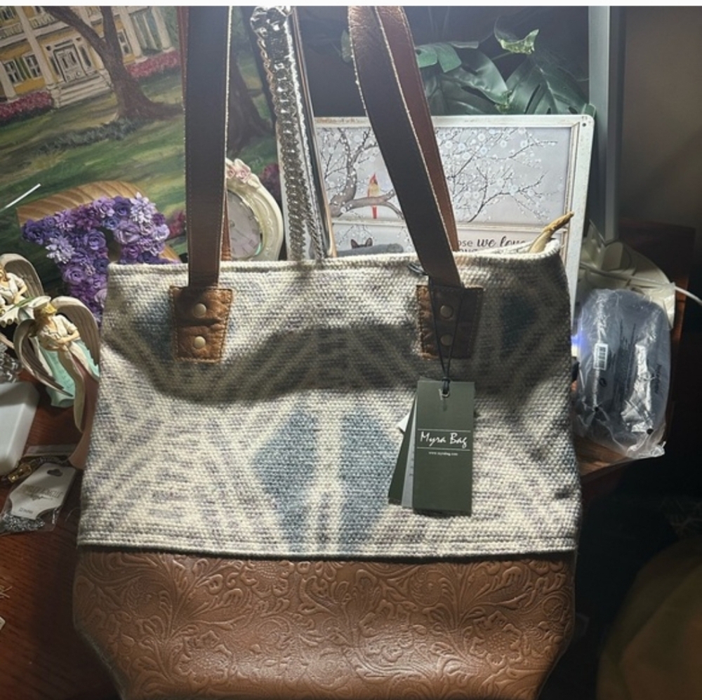 Myra Bag-Brown, Cream & Blue-NWT